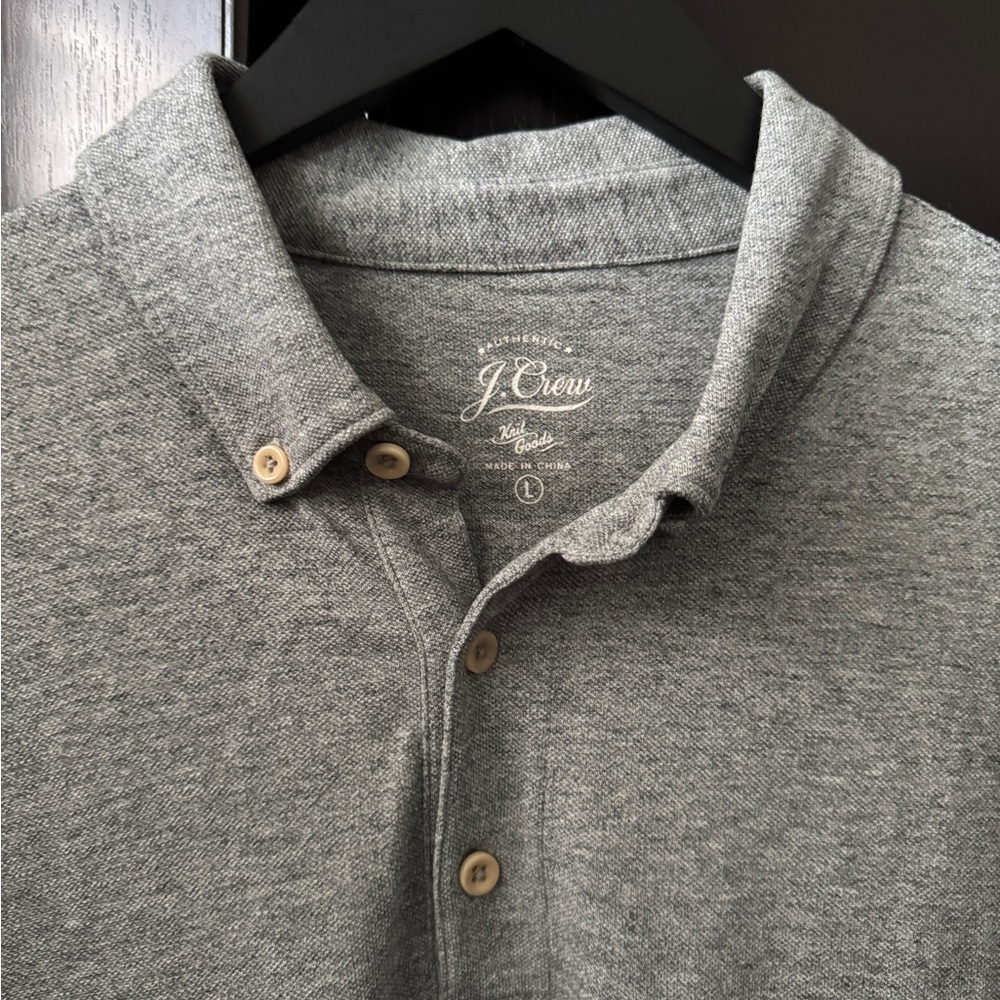 J Crew Grey Button Down Collar Polo Shirt - Large